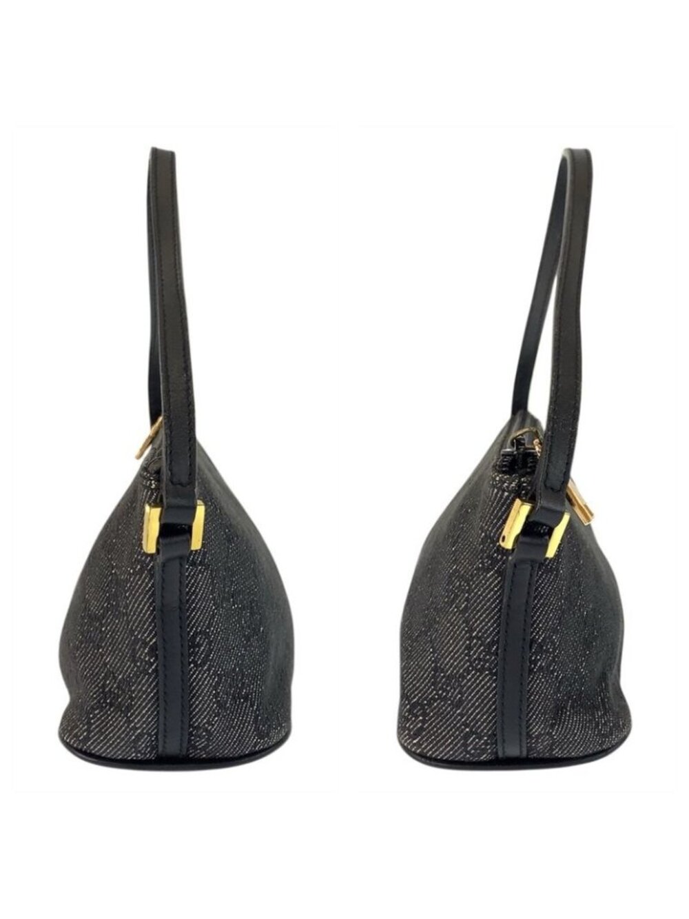 Gucci Black Gold GG Canvas Leather Handbag Pouch - Picture 7 of 9